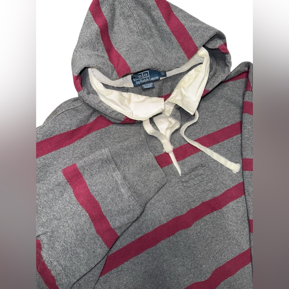 Vintage Polo Ralph Lauren Rugby Hoodie Reinforced Elbows Men’s 5XLT Gray Maroon